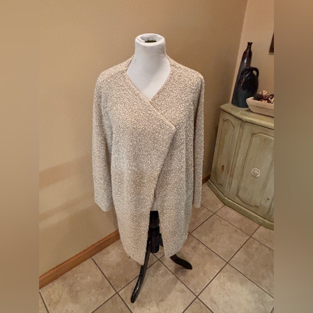 Calvin Klein Beige Open Front Cape Cardigan with Pockets Wool Blend Size XL